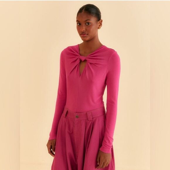 NWT FARM Rio Twist Detail Cutout Viscose Long Sleeve Bodysuit in Pink size M - Picture 5 of 14